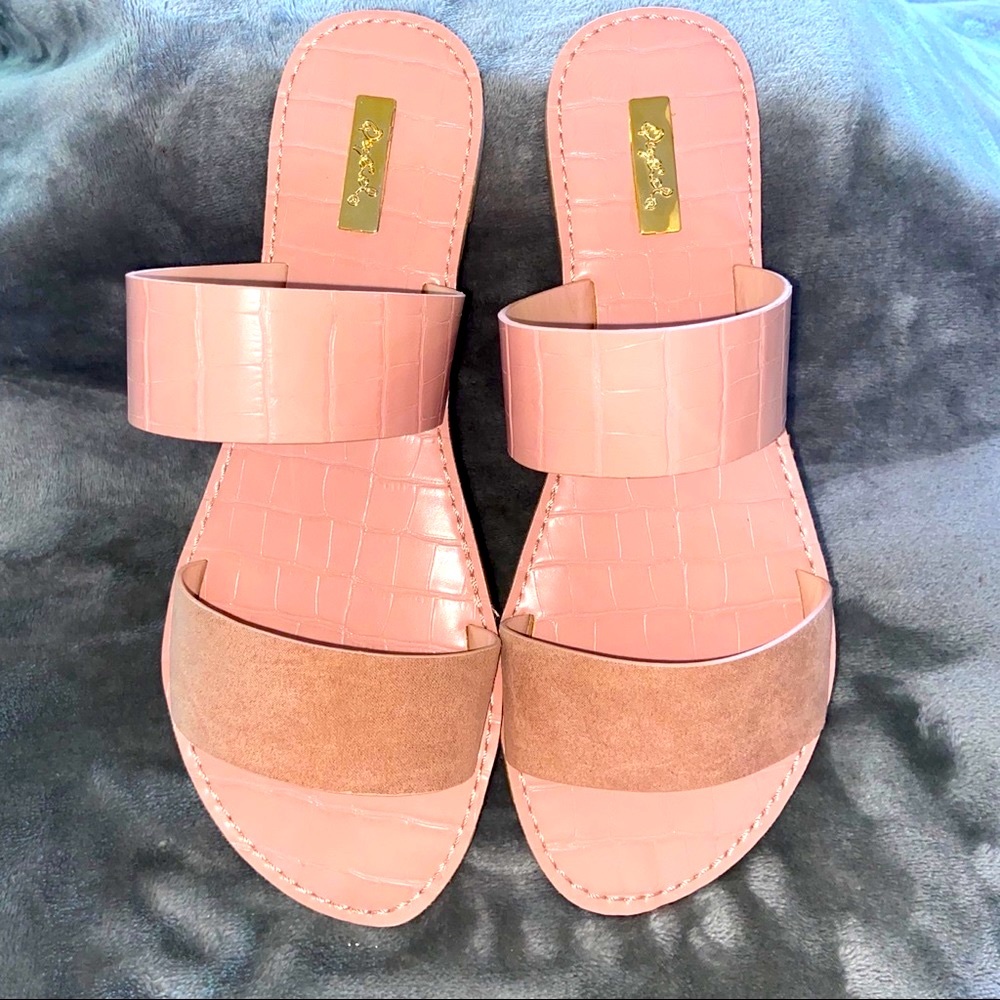 Qupid Sandals Blush Faux Suede